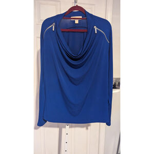 Michael Kors Blue Long Sleeve Cowl Neck Tee with Zippers M